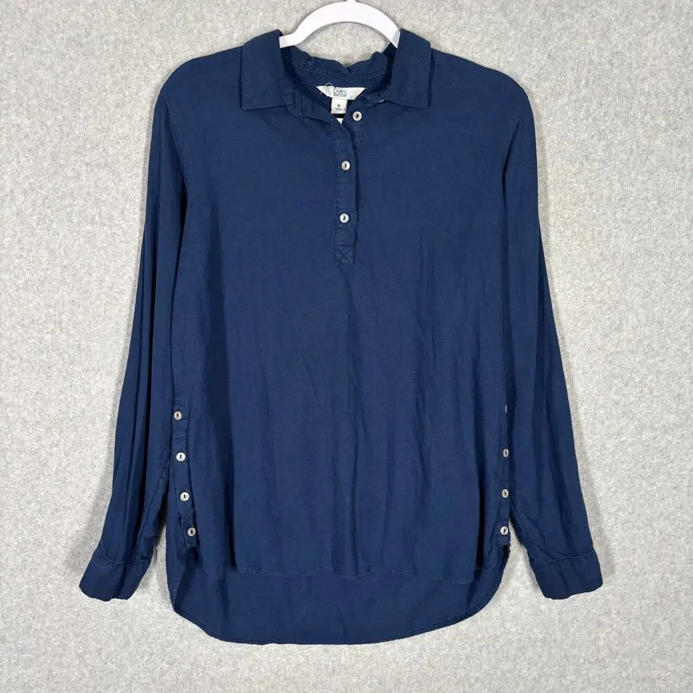 Croft Barrow Linen Popover Tunic Top Medium Navy‎ Lagenlook Blouse Pullover